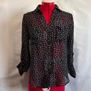 Xhilaration Black Sheer Patterned Blouse XS82